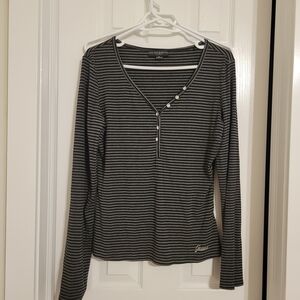 Guess Women's Charcoal Striped Long Sleeve Top Size XL